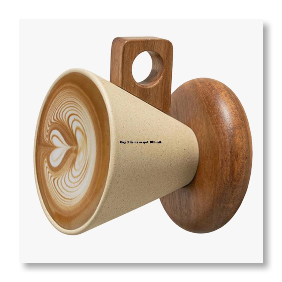 Coffee & Tea Difabis - Keramische koffiekop & houten lepelset, retro