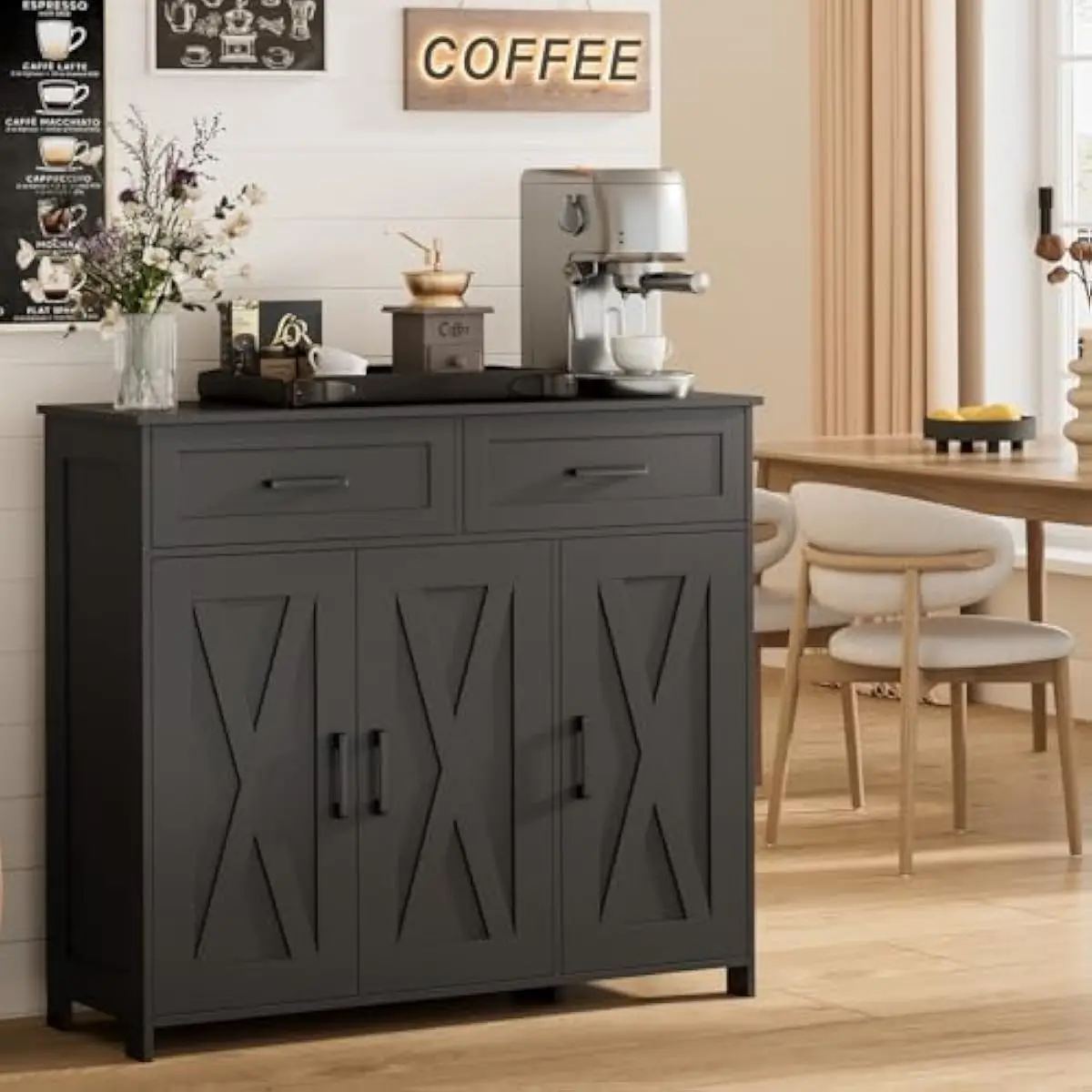 Coffee & Tea Difabis - Koffiebar opbergkast met laden, keukenbuffetkast