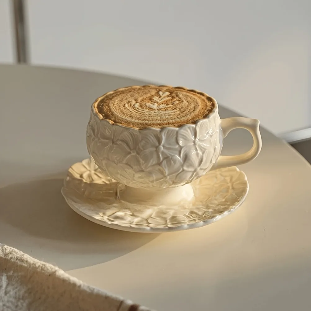 Coffee Tea Gift - Franse Crème Relief Koffiekopjesset Cafe Afternoon